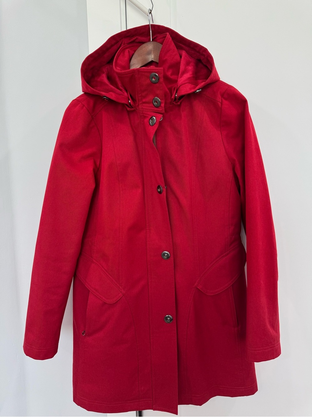 Kristen Blake Women's Hooded Red Trench Coat Classic Outdoor Jacket M